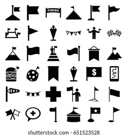 Flag icons set. set of 36 flag filled icons such as man with flags, wind cone, medical cross, locations, circus, finish