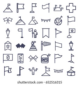 Flag icons set. set of 36 flag outline icons such as man with flags, wind cone, flag, medical cross, route and phone, circus