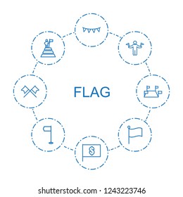 flag icons. Set of 8 outline flag icons included party flag, with dollar, man with flags on circle background. Editable flag icons for web, mobile.