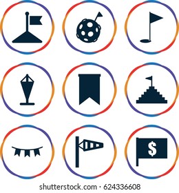 Flag icons set. set of 9 flag filled icons