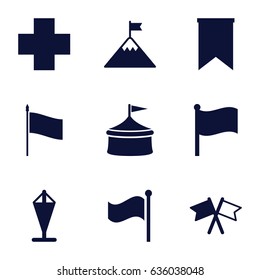 Flag icons set. set of 9 flag filled icons such as medical cross