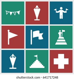 Flag icons set. set of 9 flag filled icons such as man with flags