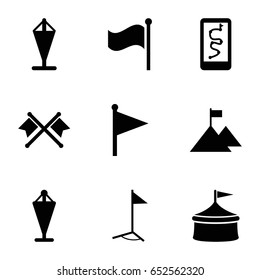 Flag icons set. set of 9 flag filled icons such as flag, circus