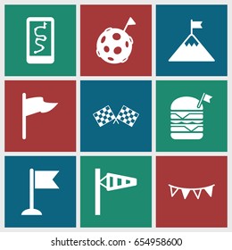 Flag icons set. set of 9 flag filled icons such as wind cone