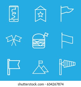 Flag icons set. set of 9 flag outline icons such as wind cone