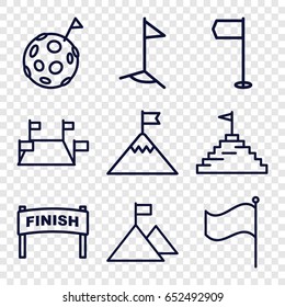 Flag icons set. set of 9 flag outline icons such as finish