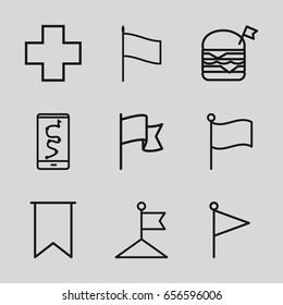 Flag icons set. set of 9 flag outline icons such as medical cross
