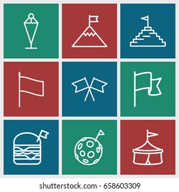 Flag icons set. set of 9 flag outline icons such as