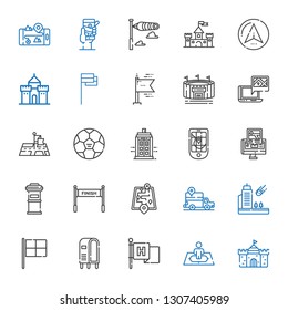 flag icons set. Collection of flag with castle, position, letterbox, racing, meteorite, gps, street map, finish, police box, football, stadium. Editable and scalable flag icons.