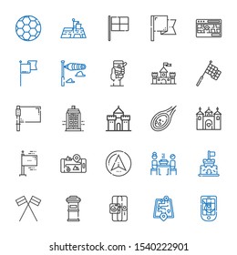 flag icons set. Collection of flag with gps, street map, sport, letterbox, flags, castle, korean, navigator, meteorite, police box, racing, windsock. Editable and scalable flag icons.