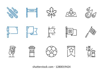 flag icons set. Collection of flag with mongolian, banner, football, letterbox, gps, racing, flags, meteorite, position, maple leaf, finish. Editable and scalable flag icons.