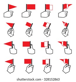 flag icons set, hand holding red flag