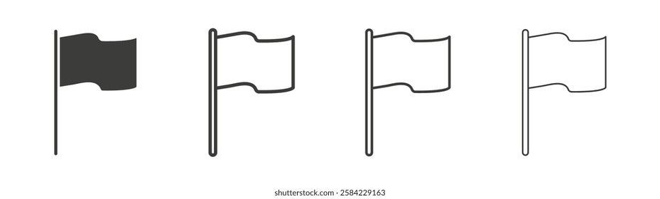 Flag icons set. Liner outlined and flat black color