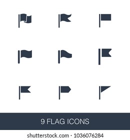 Flag icons set. Simple design glyph signs. Flag symbol template. Universal style icon, can be used for web and mobile UI