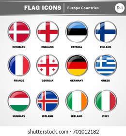 Flag Icons vector - Europe Countries alphabet  D to I