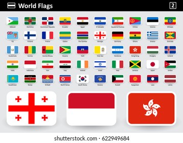 Flag icons of the world with names in alphabetical order - set 2. Flat style. Vector illustration.