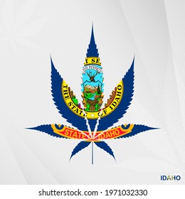 Flag of Idaho in Marijuana leaf shape. The concept of legalization Cannabis in Idaho. Medical cannabis illustration.