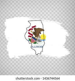 Flag of Illinois from brush strokes and Blank map of  Illinois. United States of America. High quality map Illinois and flag on transparent background. Stock vector. Vector illustration EPS10.