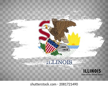Flag of Illinois from brush strokes. United States of America.  Flag Illinois with title on transparent background for your web site design, app, UI. Stock vector. Vector illustration. EPS10.