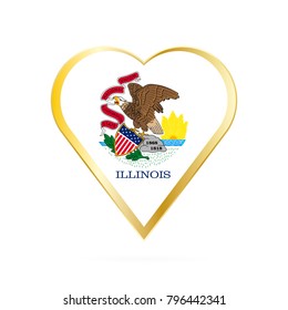 Flag of Illinois in the shape of Heart, symbol of Love Gold version.