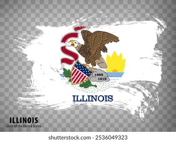 Flag of Illinois State from brush strokes. United States of America.  Waving Flag State of Illinois with title on transparent background for your web site design, app, UI. USA. Vector EPS10.