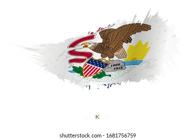 Flag of Illinois state in grunge style with waving effect, vector grunge brush stroke flag.