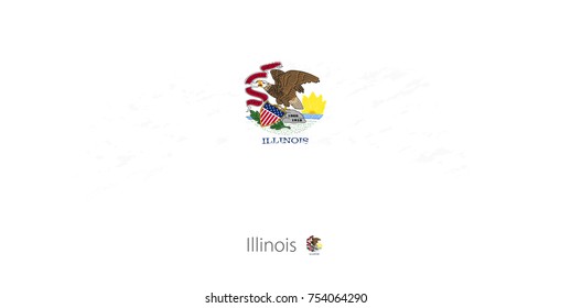 Flag of Illinois state in rounded grunge brush stroke. Vector illustration.