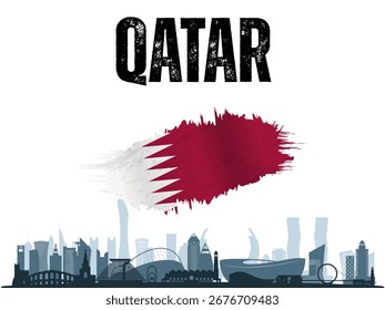 Flagge und Illustration der Stadt und Fortschritt von Katar
