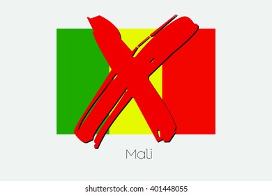 A Flag Illustration with a Cross through it of Mali