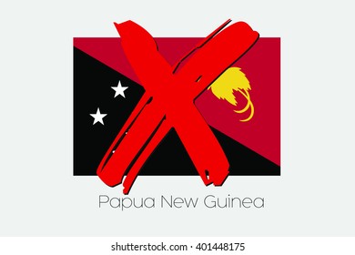 A Flag Illustration with a Cross through it of Papua New Guinea