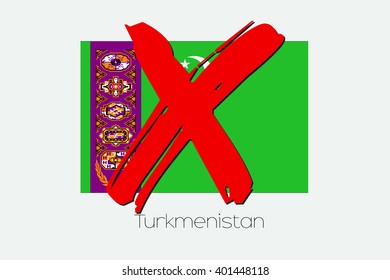 A Flag Illustration with a Cross through it of Turkmenistan