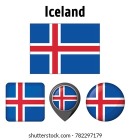 Flag illustration of Iceland, and several icons. Ideal for catalogs of institutional materials and geography