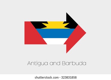 A Flag Illustration inside an arrow of the country of Antigua and Barbuda