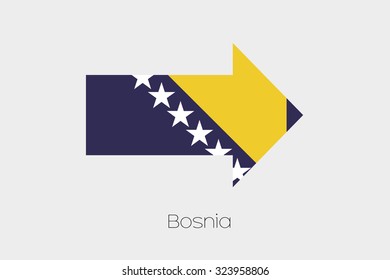 A Flag Illustration inside an arrow of the country of Bosnia