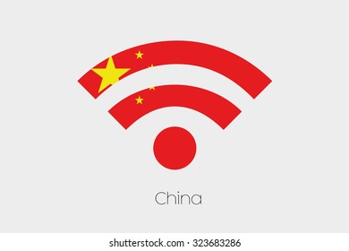 A Flag Illustration inside a Networking Icon of the country of China