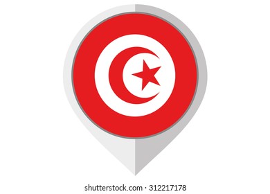A Flag Illustration inside a pointed of the country of Tunisia
