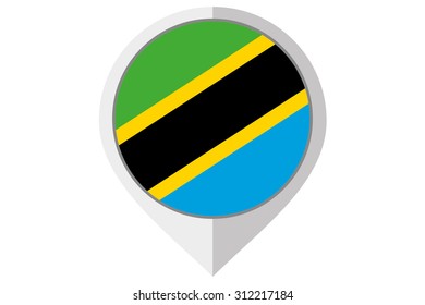 A Flag Illustration inside a pointed of the country of Tanzania