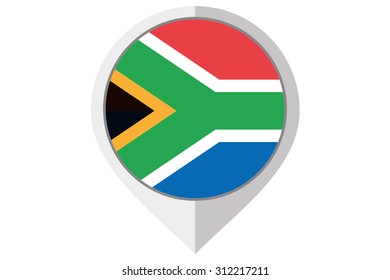 A Flag Illustration inside a pointed of the country of South Africa