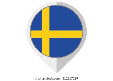 A Flag Illustration inside a pointed of the country of Sweden
