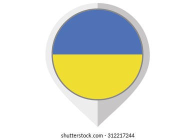 A Flag Illustration inside a pointed of the country of Ukraine