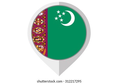 A Flag Illustration inside a pointed of the country of Turkmenistan
