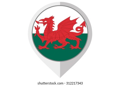 A Flag Illustration inside a pointed of the country of Wales