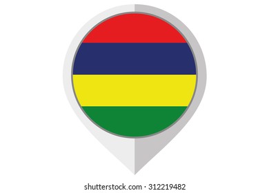 A Flag Illustration inside a pointed of the country of Mauritius