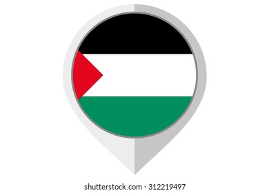 A Flag Illustration inside a pointed of the country of Palestine