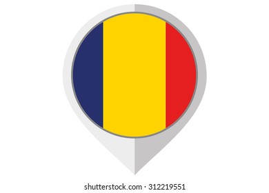 A Flag Illustration inside a pointed of the country of Romania