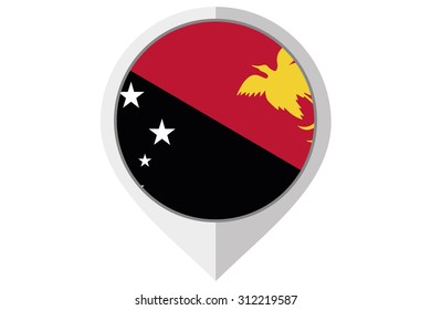 A Flag Illustration inside a pointed of the country of Papua New Guinea