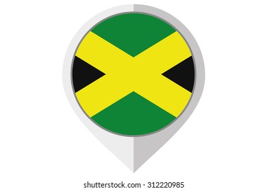 A Flag Illustration inside a pointed of the country of Jamaica