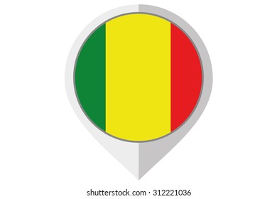 A Flag Illustration inside a pointed of the country of Mali
