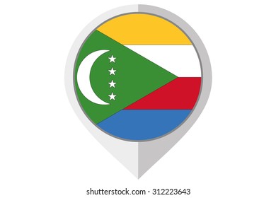 A Flag Illustration inside a pointed of the country of Comoros