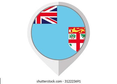 A Flag Illustration inside a pointed of the country of Fiji